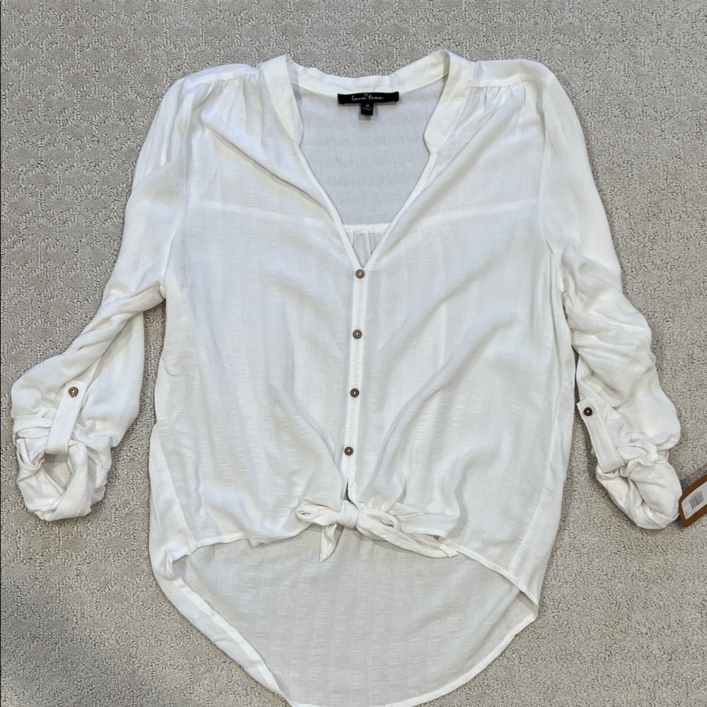 White Button-Up tie Women's Top